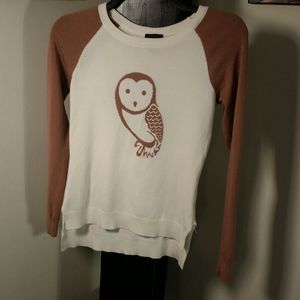 Baseball owl tan and white sweater